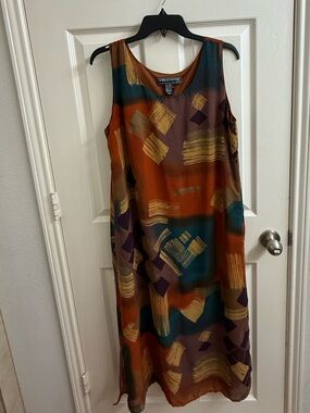 Abstract Brushstroke Maxi Dress in Rust, Teal & Plum